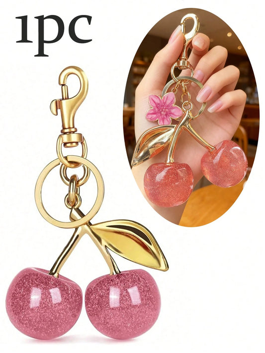 1pc Unique Shiny New Cherry-Shaped Pendant Keychain, Cherry-Shaped Buckle Decor Keychain, Suitable As Bag Accessory, Suitable For Women's Handbags And Accessories As Decoration, Car Keychain, Key Ring