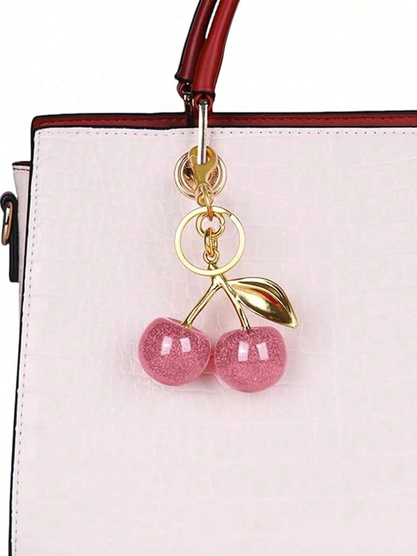 1pc Unique Shiny New Cherry-Shaped Pendant Keychain, Cherry-Shaped Buckle Decor Keychain, Suitable As Bag Accessory, Suitable For Women's Handbags And Accessories As Decoration, Car Keychain, Key Ring