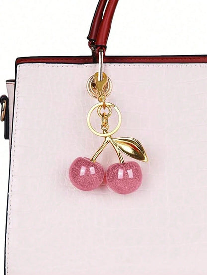 1pc Unique Shiny New Cherry-Shaped Pendant Keychain, Cherry-Shaped Buckle Decor Keychain, Suitable As Bag Accessory, Suitable For Women's Handbags And Accessories As Decoration, Car Keychain, Key Ring