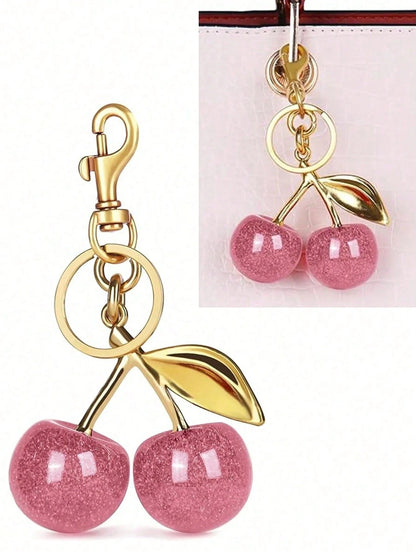 1pc Unique Shiny New Cherry-Shaped Pendant Keychain, Cherry-Shaped Buckle Decor Keychain, Suitable As Bag Accessory, Suitable For Women's Handbags And Accessories As Decoration, Car Keychain, Key Ring