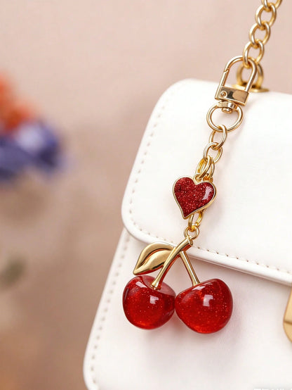 1pc Unique Shiny New Cherry-Shaped Pendant Keychain, Cherry-Shaped Buckle Decor Keychain, Suitable As Bag Accessory, Suitable For Women's Handbags And Accessories As Decoration, Car Keychain, Key Ring