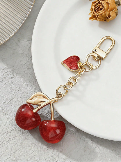 1pc Unique Shiny New Cherry-Shaped Pendant Keychain, Cherry-Shaped Buckle Decor Keychain, Suitable As Bag Accessory, Suitable For Women's Handbags And Accessories As Decoration, Car Keychain, Key Ring