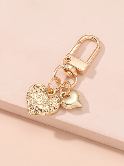 1pc Unisex Gold-Tone Alloy Heart Shaped Keychain Pendant. Best Gift For Friends For Bag & Purse Hanging Decoration Thank You Gifts Teacher Accessories