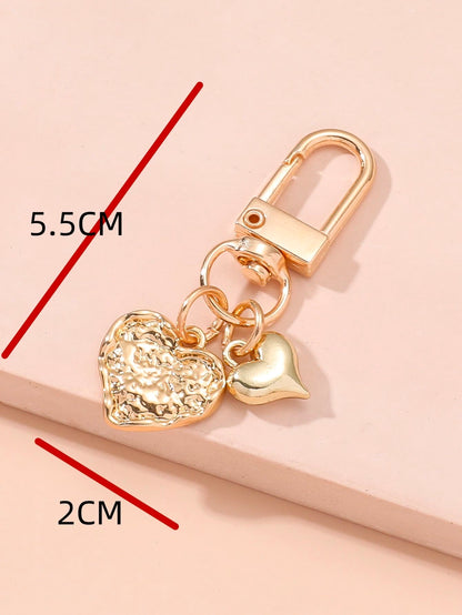 1pc Unisex Gold-Tone Alloy Heart Shaped Keychain Pendant. Best Gift For Friends For Bag & Purse Hanging Decoration Thank You Gifts Teacher Accessories