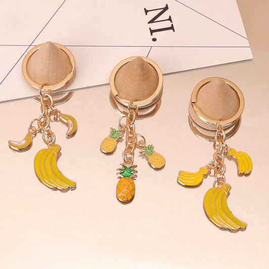 1pc Unisex Ins Style Cute Fresh Alloy Oil-Drip Fruit Banana Pineapple Keychain Pendant Bag Charm Fruit Series