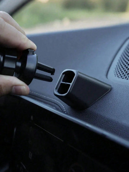 1pc Universal Car Phone Holder Base- Adjustable Dashboard And Air Vent Clip Mount, L-Shaped Design, Suitable For Rechargeable And Non-Rechargeable Plastic Phone Navigation Holders, With Adhesive Dash