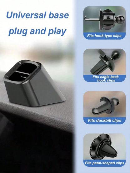 1pc Universal Car Phone Holder Base- Adjustable Dashboard And Air Vent Clip Mount, L-Shaped Design, Suitable For Rechargeable And Non-Rechargeable Plastic Phone Navigation Holders, With Adhesive Dash