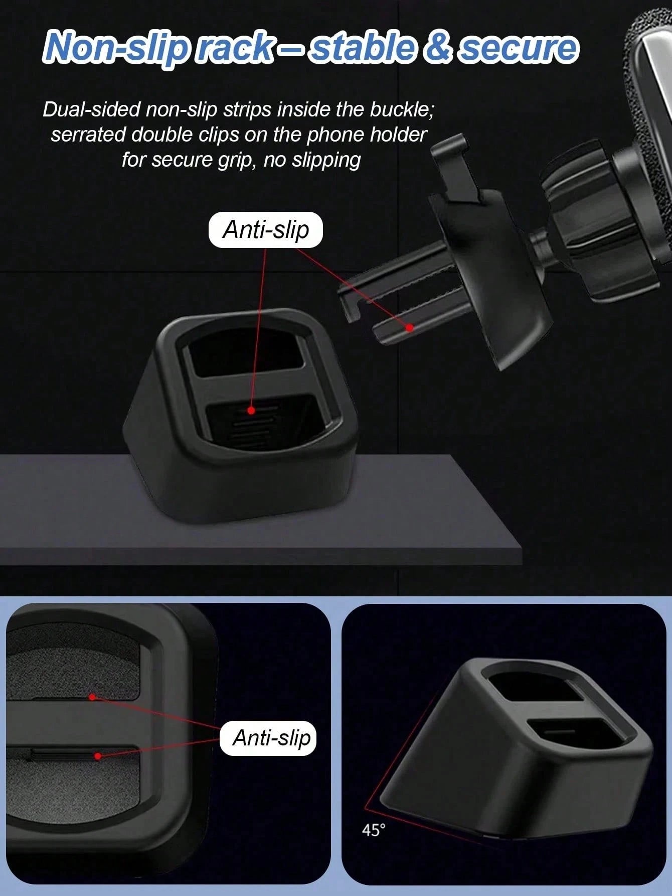1pc Universal Car Phone Holder Base- Adjustable Dashboard And Air Vent Clip Mount, L-Shaped Design, Suitable For Rechargeable And Non-Rechargeable Plastic Phone Navigation Holders, With Adhesive Dash