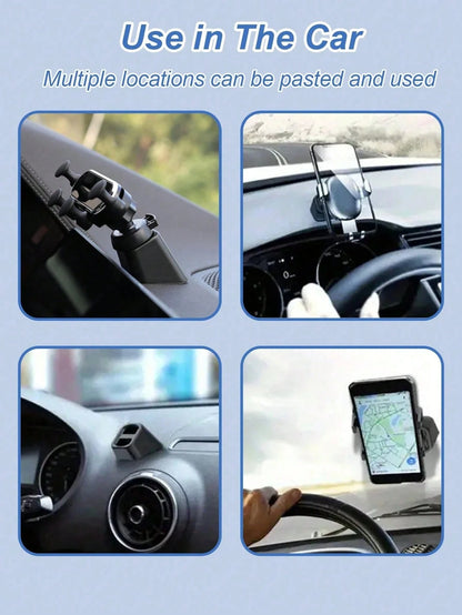 1pc Universal Car Phone Holder Base- Adjustable Dashboard And Air Vent Clip Mount, L-Shaped Design, Suitable For Rechargeable And Non-Rechargeable Plastic Phone Navigation Holders, With Adhesive Dash