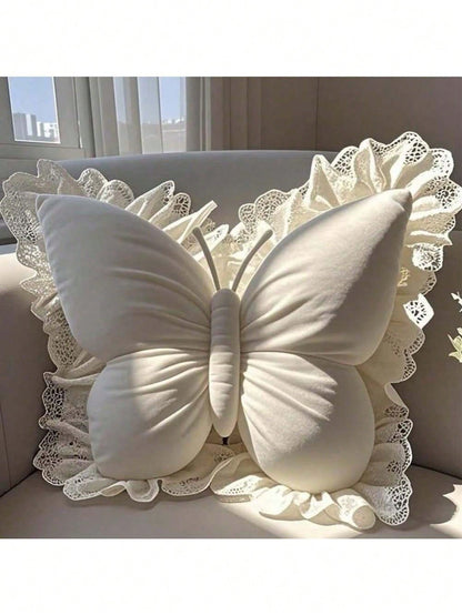 1pc Velvet Pink Butterfly Throw Pillow, Soft Plush Cushion, Suitable For Sofa And Bedding, Perfect Gift For Valentine's Day, Wedding, Harvest Festival, Birthday, Wedding Favor, Wedding Decor, Autumn