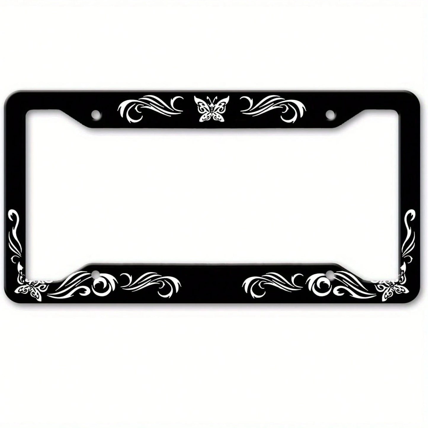 1Pc Vintage Floral Butterfly Black Metal License Plate Frame,12.2*6.3Inch,2 Holes Easy Install,Unisex Front Rear Bumper Decor,Sturdy Vehicle Accessory,License Plate,Car Decor,Mothers Day,Birthday Gift