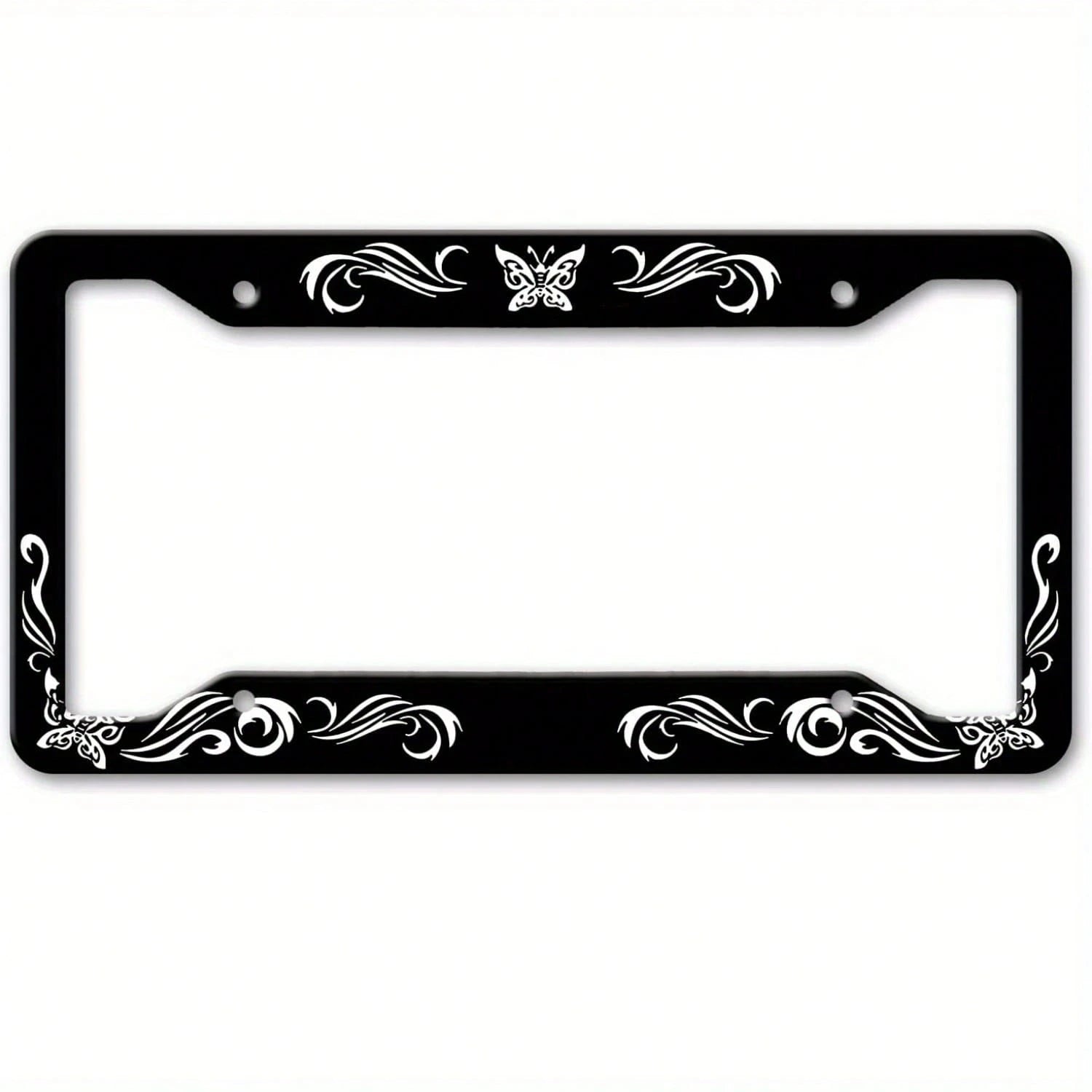 1Pc Vintage Floral Butterfly Black Metal License Plate Frame,12.2*6.3Inch,2 Holes Easy Install,Unisex Front Rear Bumper Decor,Sturdy Vehicle Accessory,License Plate,Car Decor,Mothers Day,Birthday Gift