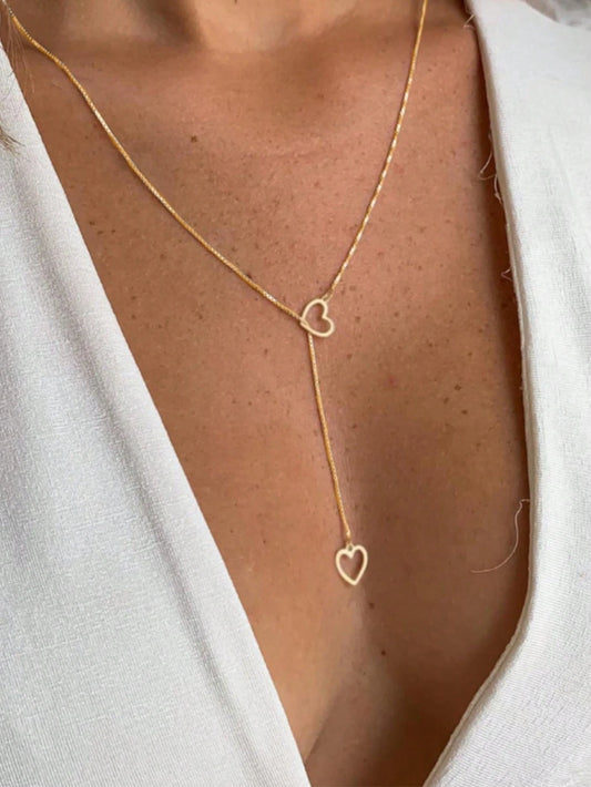 1pc Vintage Hollow Heart Pendant Necklace, Creative Minimalist Heart/Heart Y-Shaped Clavicle Chain
