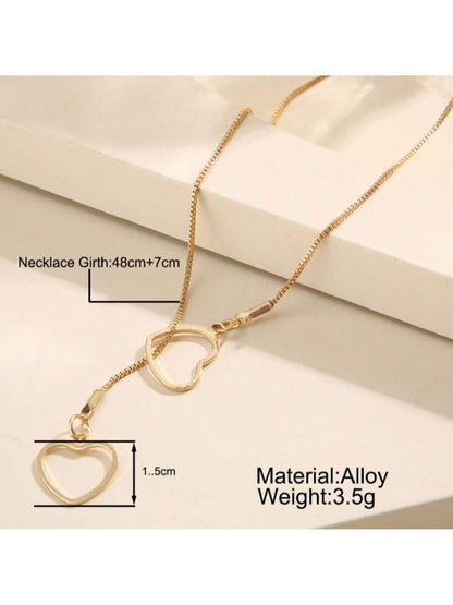 1pc Vintage Hollow Heart Pendant Necklace, Creative Minimalist Heart/Heart Y-Shaped Clavicle Chain