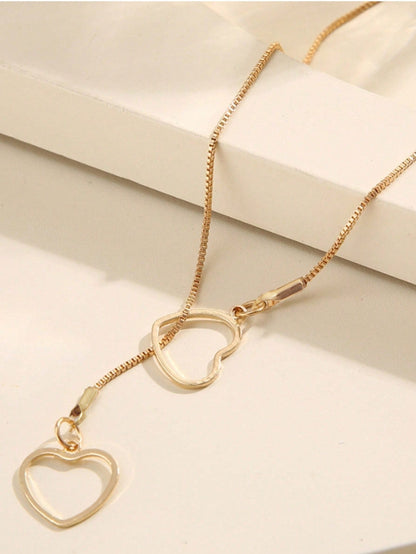 1pc Vintage Hollow Heart Pendant Necklace, Creative Minimalist Heart/Heart Y-Shaped Clavicle Chain