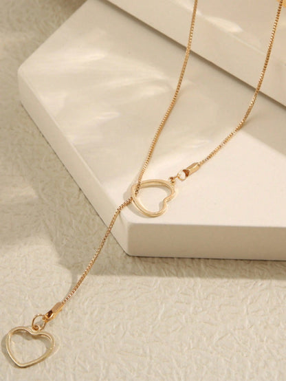 1pc Vintage Hollow Heart Pendant Necklace, Creative Minimalist Heart/Heart Y-Shaped Clavicle Chain