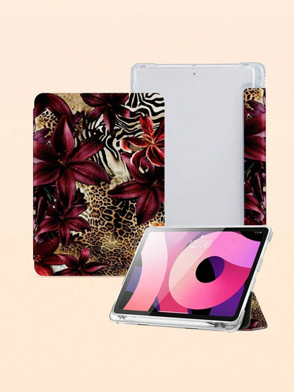1pc Vintage Leopard Print & Hibiscus Flower Pattern Tablet Protective Case, Compatible With IPad 10.2", IPad Pro 2021/2020/IPad (A16) 11", 11th Gen 2025/10th Gen, Galaxy Tab A8 10.5" 2022, Matepad 10.