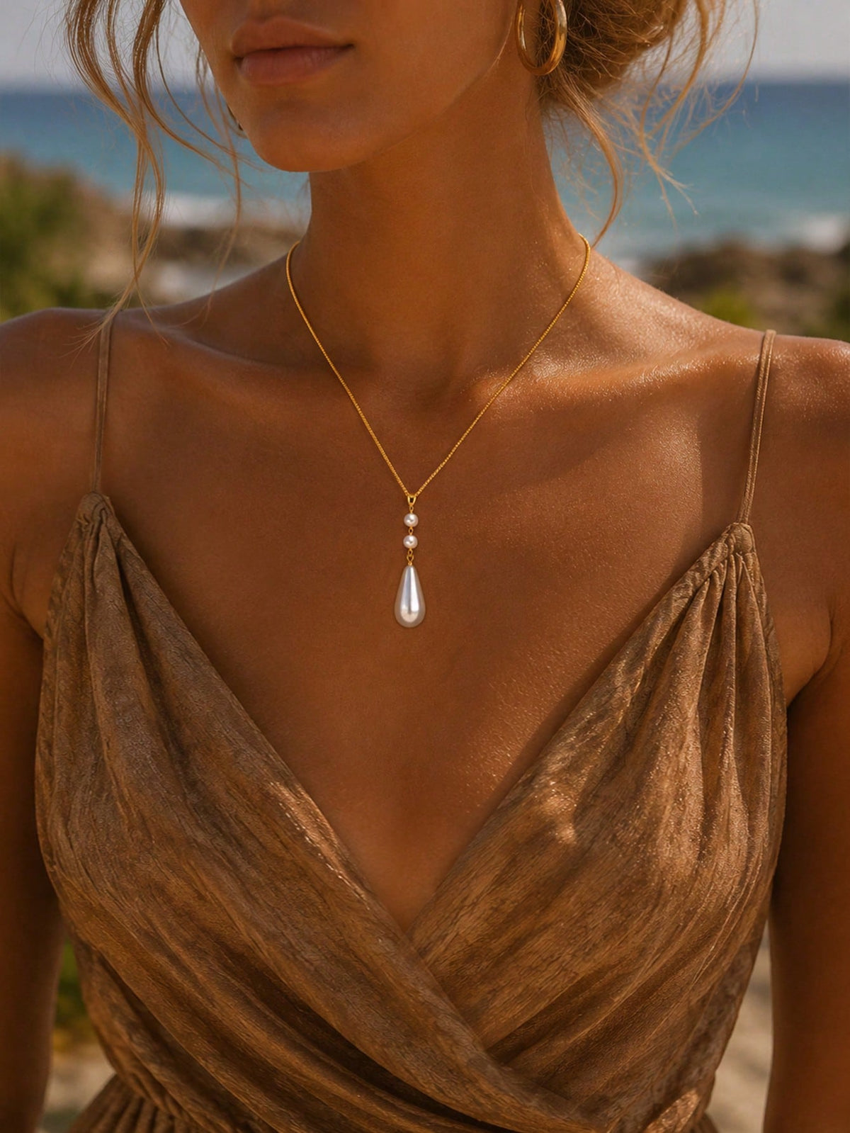 1pc Water Drop Pearl Necklace, Convertible Front And Back Chain, Elegant Backless Dress Jewelry, Women's Bridal Jewelry