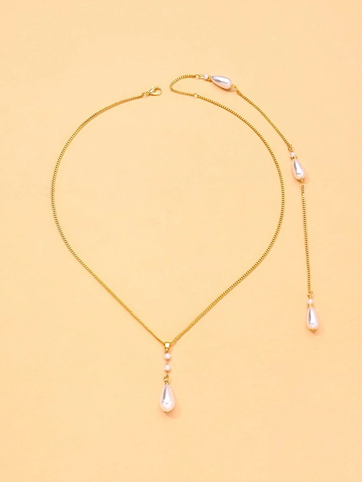 1pc Water Drop Pearl Necklace, Convertible Front And Back Chain, Elegant Backless Dress Jewelry, Women's Bridal Jewelry