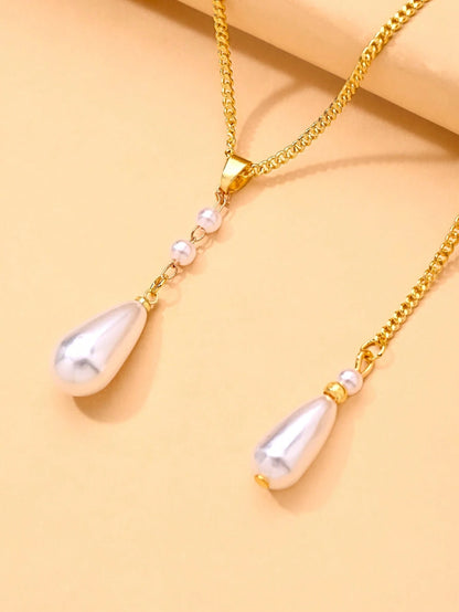 1pc Water Drop Pearl Necklace, Convertible Front And Back Chain, Elegant Backless Dress Jewelry, Women's Bridal Jewelry