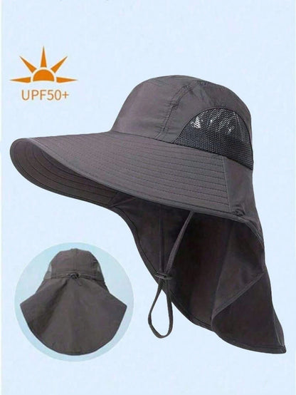 1pc Waterproof, Quick-Drying Wide-Brimmed Sun Hat, Breathable Hiking Sun Protection Neck Strap/Fishing Hat For Men And Women, Suitable For Summer Use.