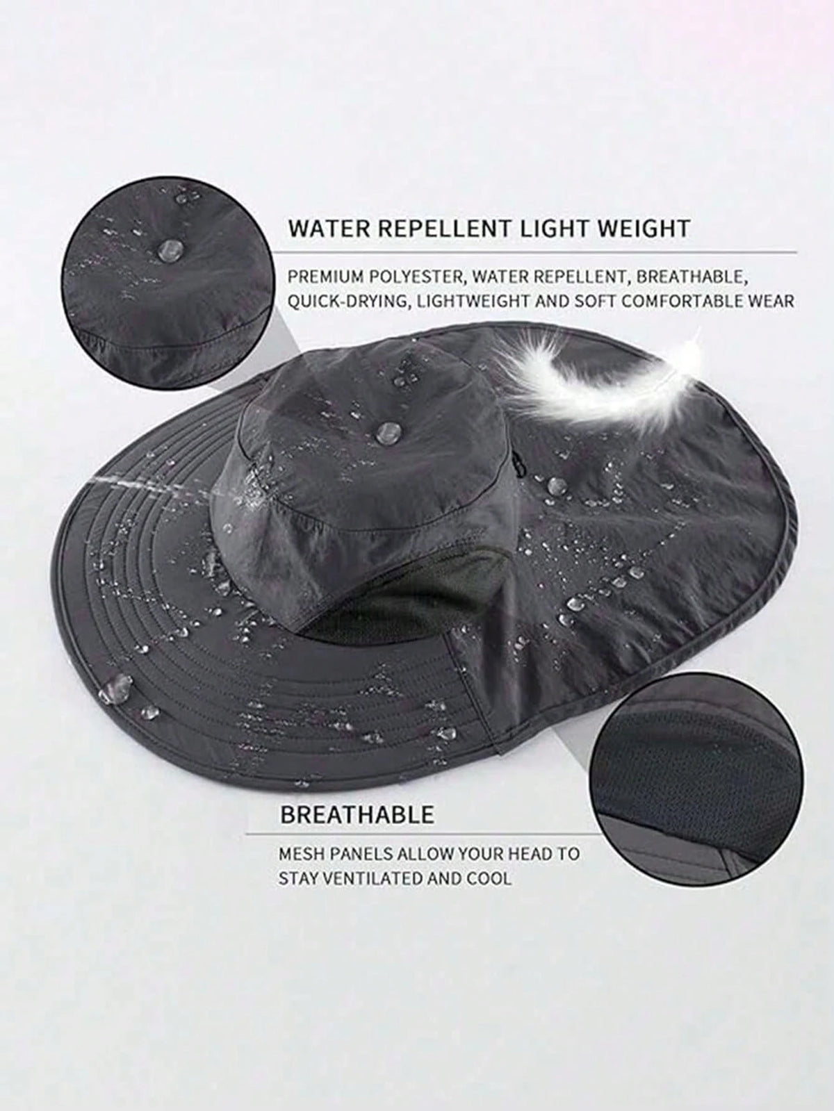 1pc Waterproof, Quick-Drying Wide-Brimmed Sun Hat, Breathable Hiking Sun Protection Neck Strap/Fishing Hat For Men And Women, Suitable For Summer Use.