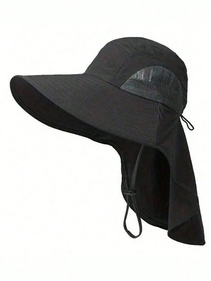1pc Waterproof, Quick-Drying Wide-Brimmed Sun Hat, Breathable Hiking Sun Protection Neck Strap/Fishing Hat For Men And Women, Suitable For Summer Use.