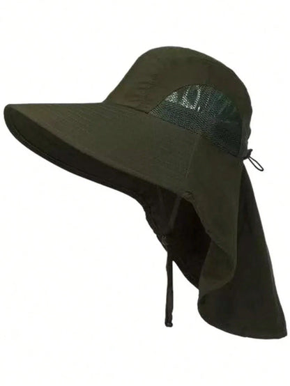 1pc Waterproof, Quick-Drying Wide-Brimmed Sun Hat, Breathable Hiking Sun Protection Neck Strap/Fishing Hat For Men And Women, Suitable For Summer Use.
