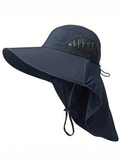 1pc Waterproof, Quick-Drying Wide-Brimmed Sun Hat, Breathable Hiking Sun Protection Neck Strap/Fishing Hat For Men And Women, Suitable For Summer Use.