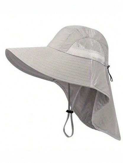 1pc Waterproof, Quick-Drying Wide-Brimmed Sun Hat, Breathable Hiking Sun Protection Neck Strap/Fishing Hat For Men And Women, Suitable For Summer Use.