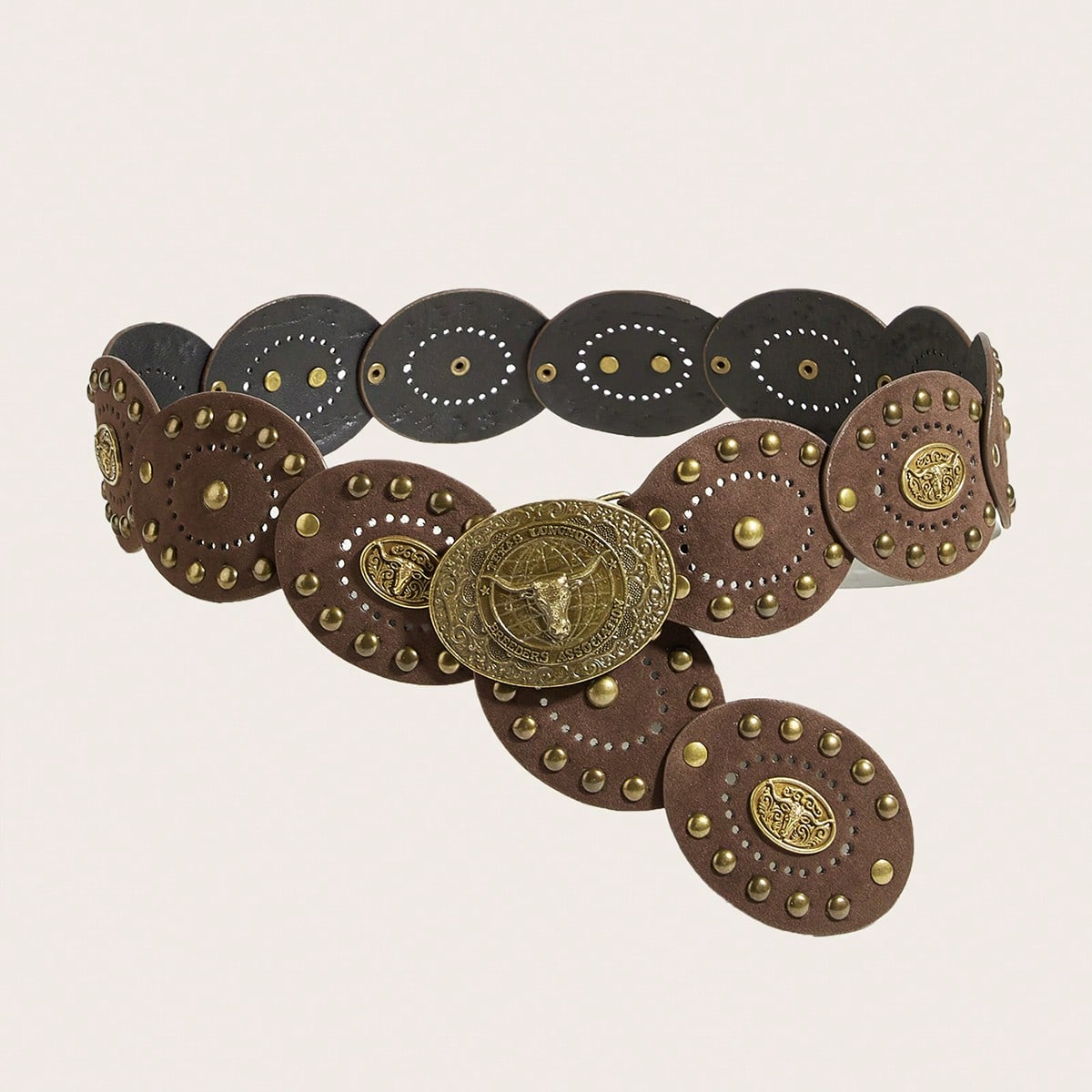 1pc Western Cowboy Bohemian Style Women's Belt, Bronze Metal PU Leather, Suitable For Autumn, Winter, Spring, Jeans, Halloween, Skirts, Vintage Look