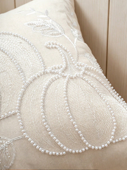 1pc White Pearl Pumpkin Exquisite Embroidery Craft Multi-Size Cushion Pillowcase, Harvest Festival, Sofa Bed Home Decor Universal, Pillow Insert Not Included
