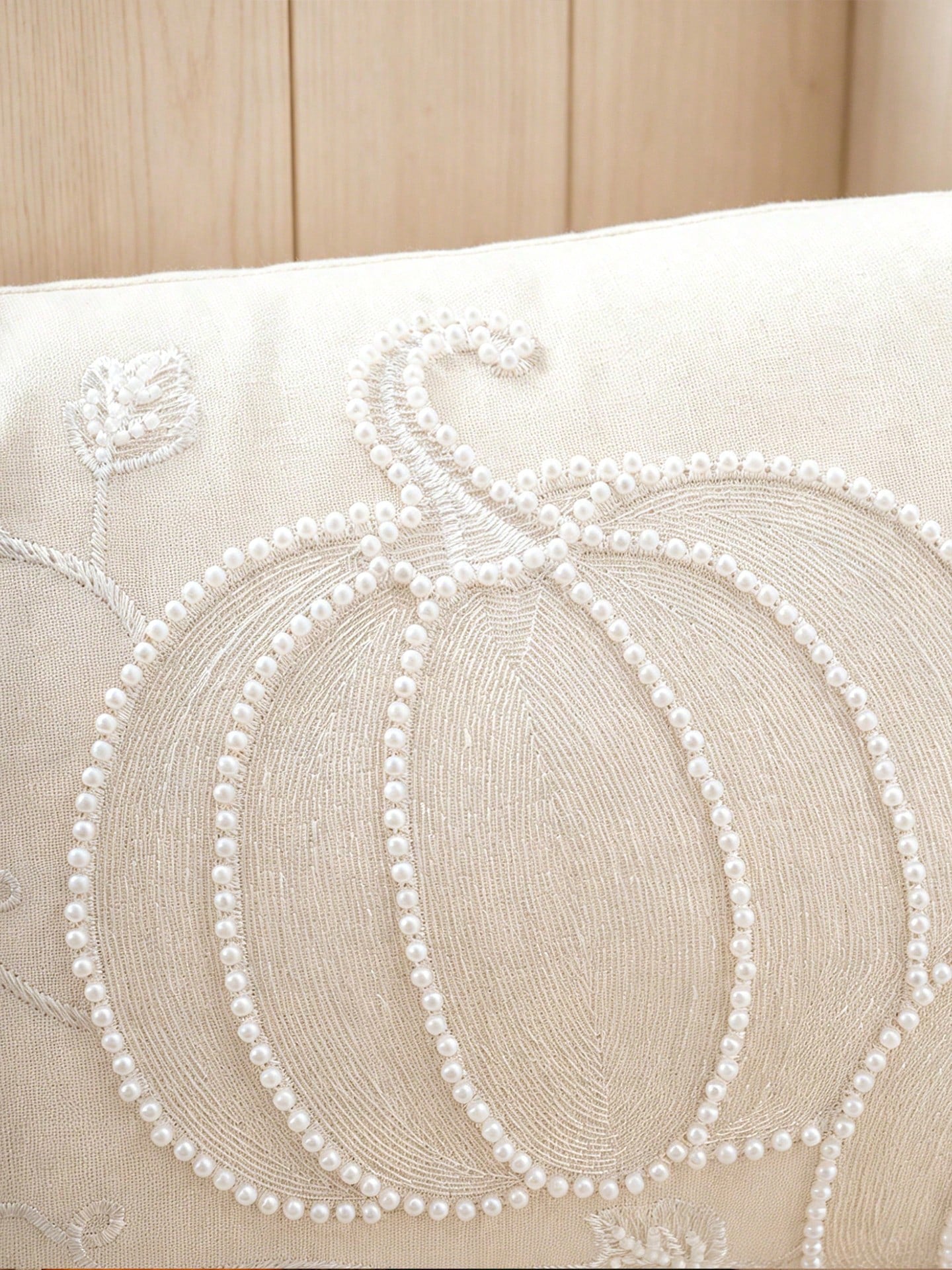 1pc White Pearl Pumpkin Exquisite Embroidery Craft Multi-Size Cushion Pillowcase, Harvest Festival, Sofa Bed Home Decor Universal, Pillow Insert Not Included