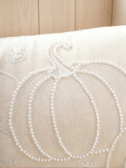 1pc White Pearl Pumpkin Exquisite Embroidery Craft Multi-Size Cushion Pillowcase, Harvest Festival, Sofa Bed Home Decor Universal, Pillow Insert Not Included