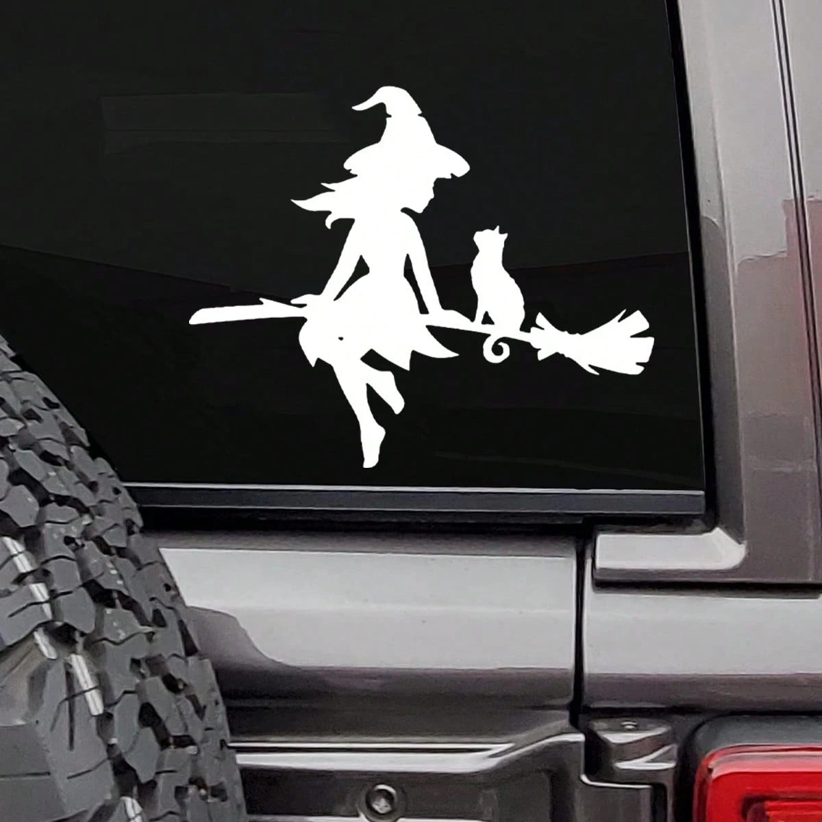 1pc Witch Riding Flying Broom Charming Witch Fairy And Cat Car Exterior Sticker Decoration- Durable Sticker Art Decor- Car Exterior Accessories