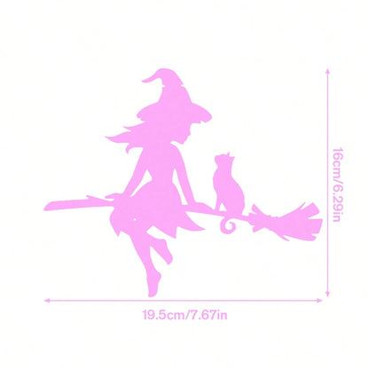 1pc Witch Riding Flying Broom Charming Witch Fairy And Cat Car Exterior Sticker Decoration- Durable Sticker Art Decor- Car Exterior Accessories