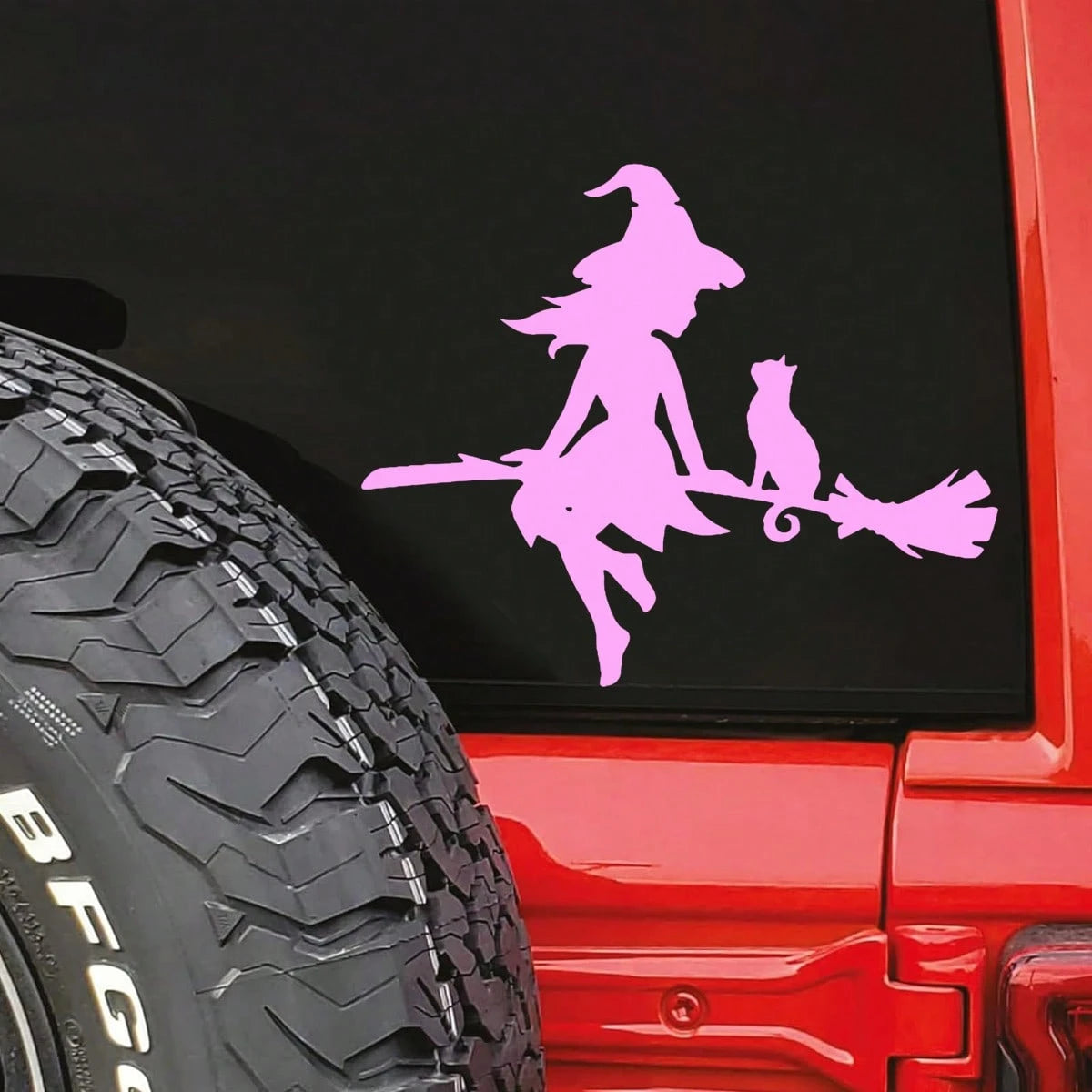 1pc Witch Riding Flying Broom Charming Witch Fairy And Cat Car Exterior Sticker Decoration- Durable Sticker Art Decor- Car Exterior Accessories