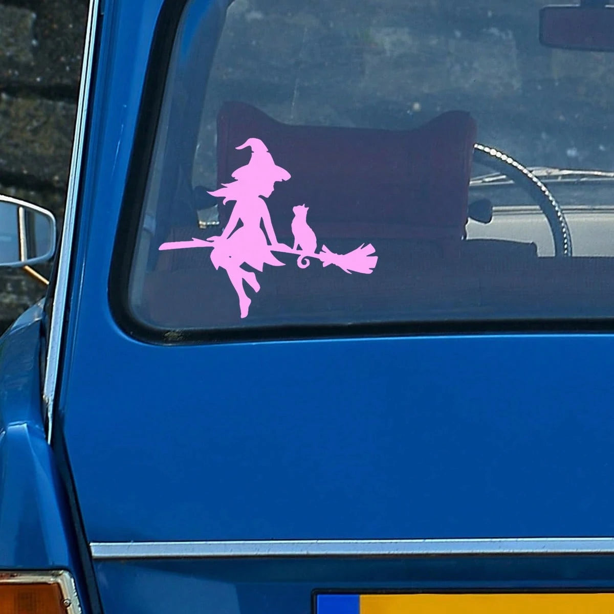 1pc Witch Riding Flying Broom Charming Witch Fairy And Cat Car Exterior Sticker Decoration- Durable Sticker Art Decor- Car Exterior Accessories