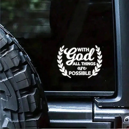 1pc "With God, All Things Are Possible" Inspirational Car Sticker, Rear Windshield Decor, Personalized Graffiti Sticker, Warm Motivational Sticker