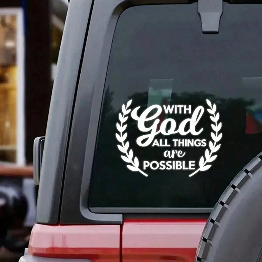 1pc "With God, All Things Are Possible" Inspirational Car Sticker, Rear Windshield Decor, Personalized Graffiti Sticker, Warm Motivational Sticker