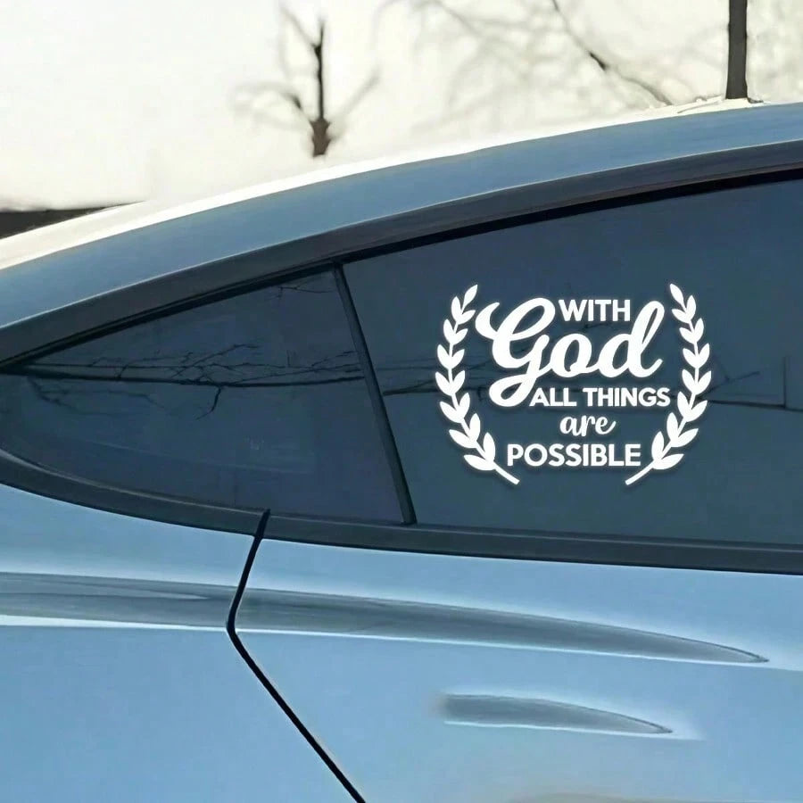 1pc "With God, All Things Are Possible" Inspirational Car Sticker, Rear Windshield Decor, Personalized Graffiti Sticker, Warm Motivational Sticker