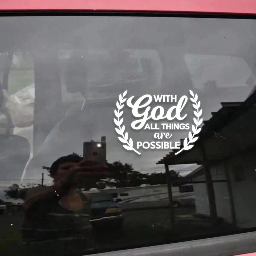 1pc "With God, All Things Are Possible" Inspirational Car Sticker, Rear Windshield Decor, Personalized Graffiti Sticker, Warm Motivational Sticker