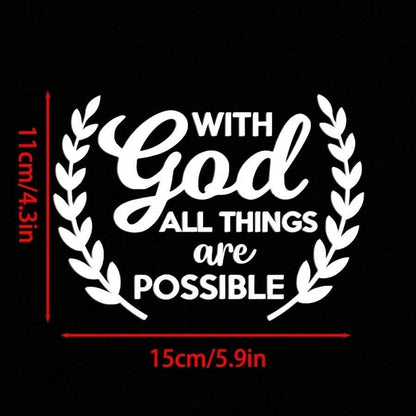1pc "With God, All Things Are Possible" Inspirational Car Sticker, Rear Windshield Decor, Personalized Graffiti Sticker, Warm Motivational Sticker