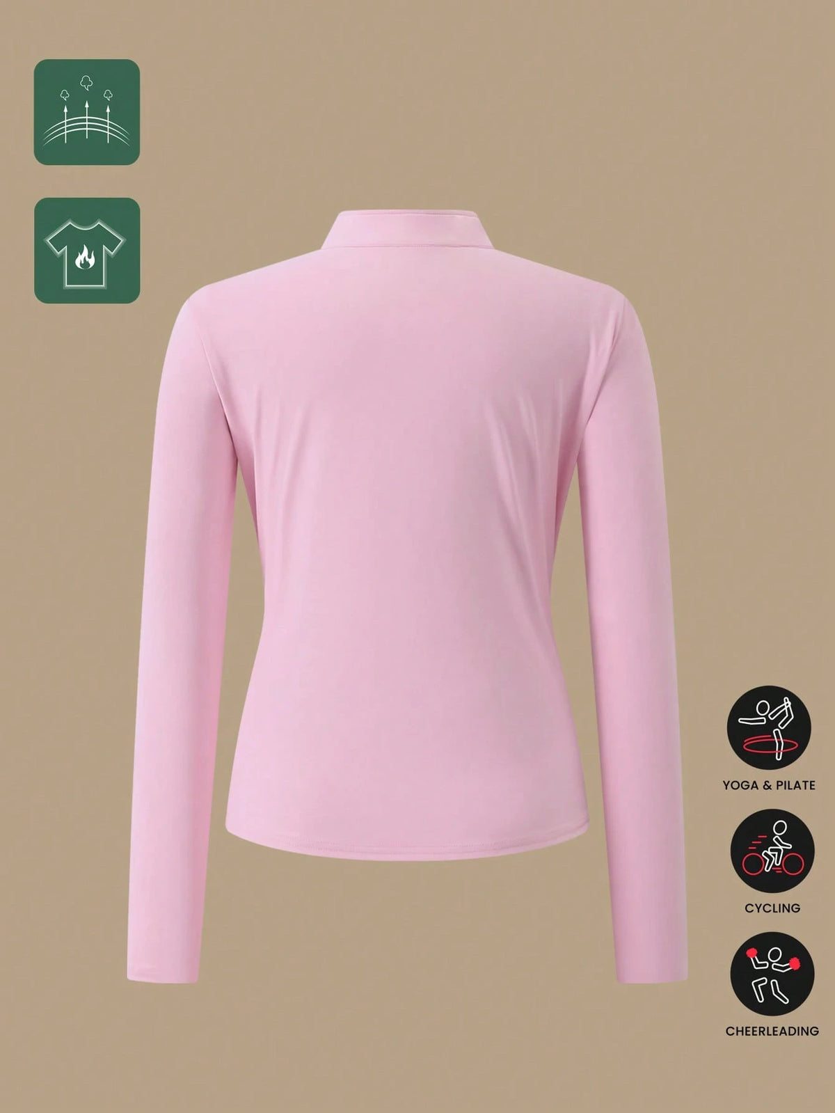 1pc Women Plus Size All Season Thumb Hole Fitted Yoga Fitness Jacket, Suitable For Running And Yoga Pink Spring Sports