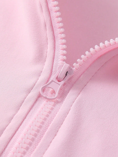 1pc Women Plus Size All Season Thumb Hole Fitted Yoga Fitness Jacket, Suitable For Running And Yoga Pink Spring Sports