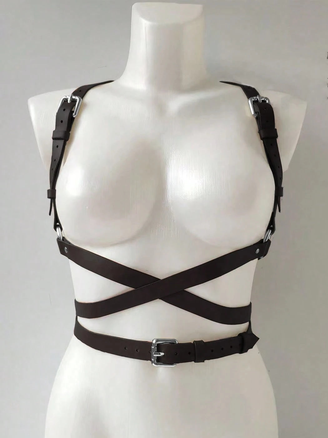 1pc Women's Brown PU Leather Body Harness Belt, Street Style Waist Accessory For Dress, Holiday Party Outfit