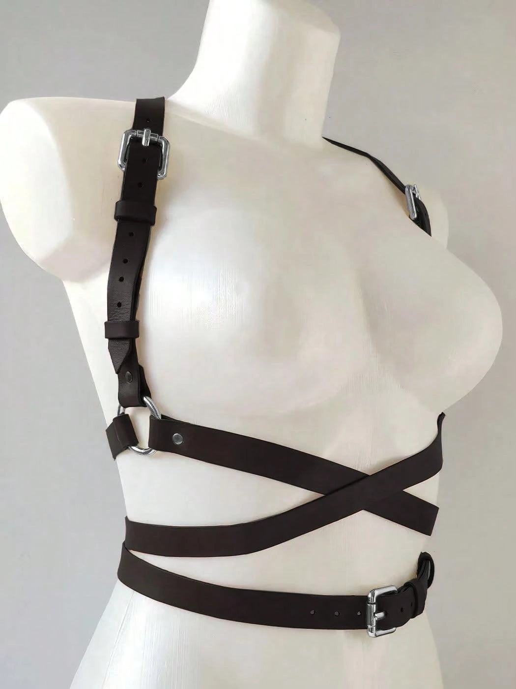 1pc Women's Brown PU Leather Body Harness Belt, Street Style Waist Accessory For Dress, Holiday Party Outfit