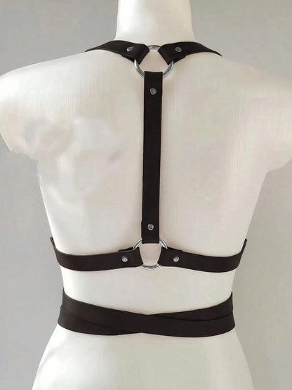 1pc Women's Brown PU Leather Body Harness Belt, Street Style Waist Accessory For Dress, Holiday Party Outfit