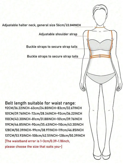 1pc Women's Brown PU Leather Body Harness Belt, Street Style Waist Accessory For Dress, Holiday Party Outfit