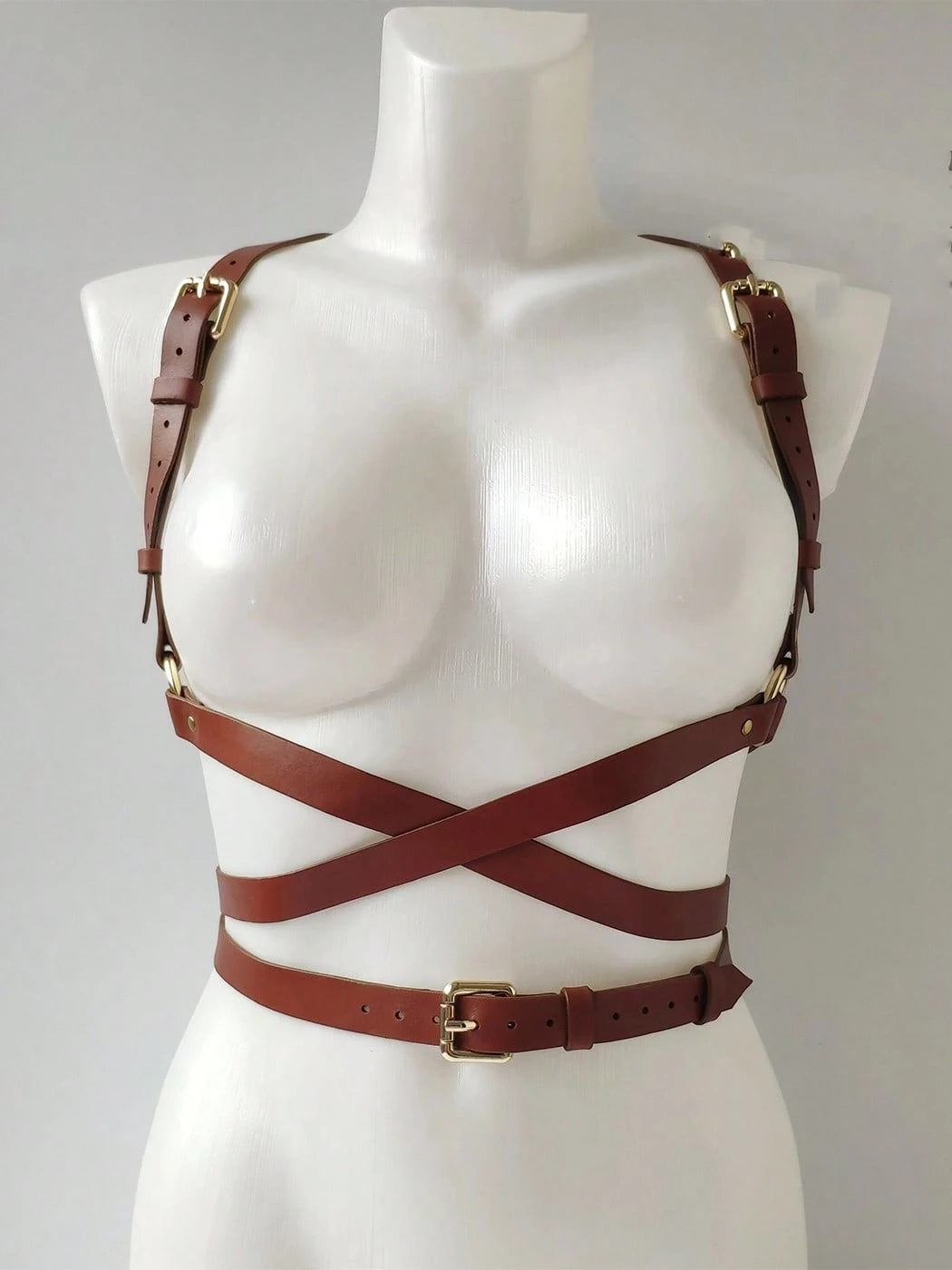 1pc Women's Brown PU Leather Body Harness Belt, Street Style Waist Accessory For Dress, Holiday Party Outfit
